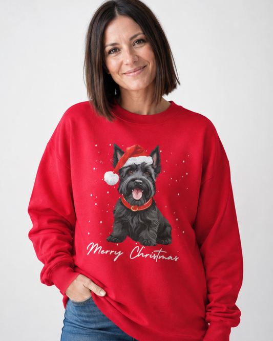 Black Scottie Dog - Unisex Adults Christmas Sweatshirt