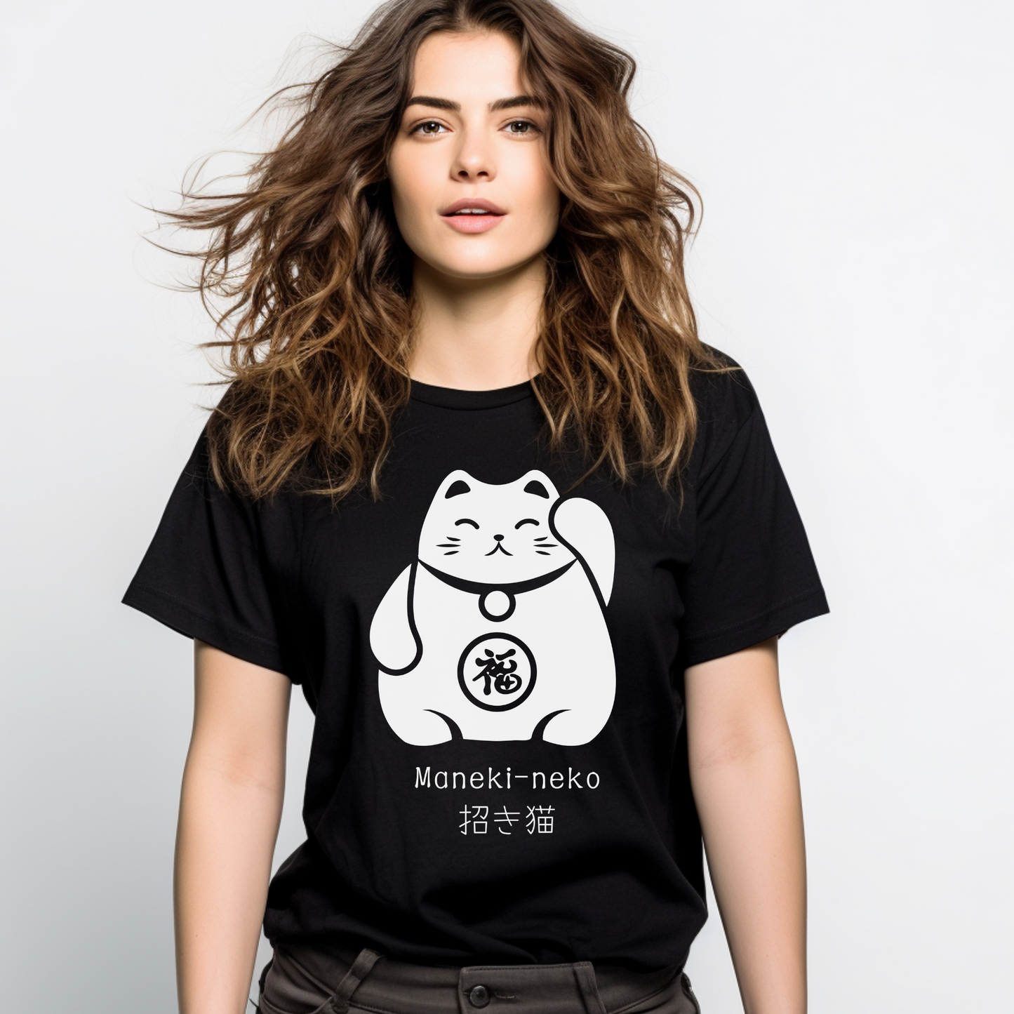 Women's Printed Maneki-neko (Japanese Lucky Cat) T-shirt