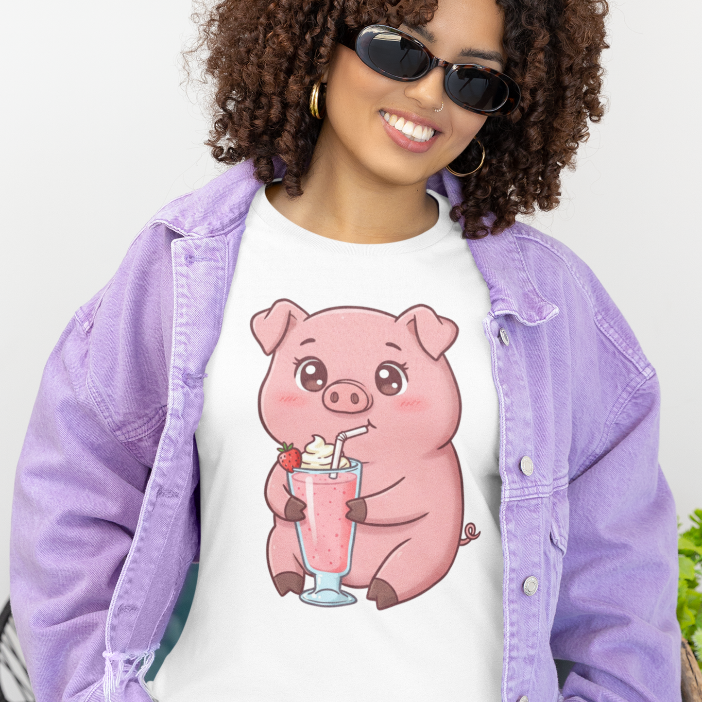 Milkshake Piggy T-Shirt – Cute Strawberry Pig Graphic Tee (Unisex Sizes)