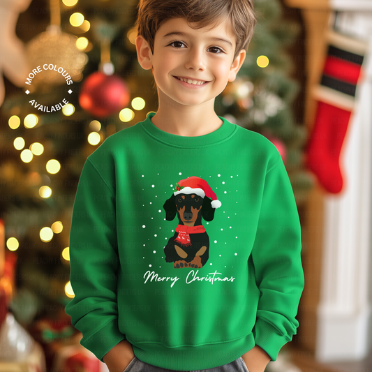 Unisex Kids Festive Dachshund Christmas Sweatshirt | 3 - 13 years