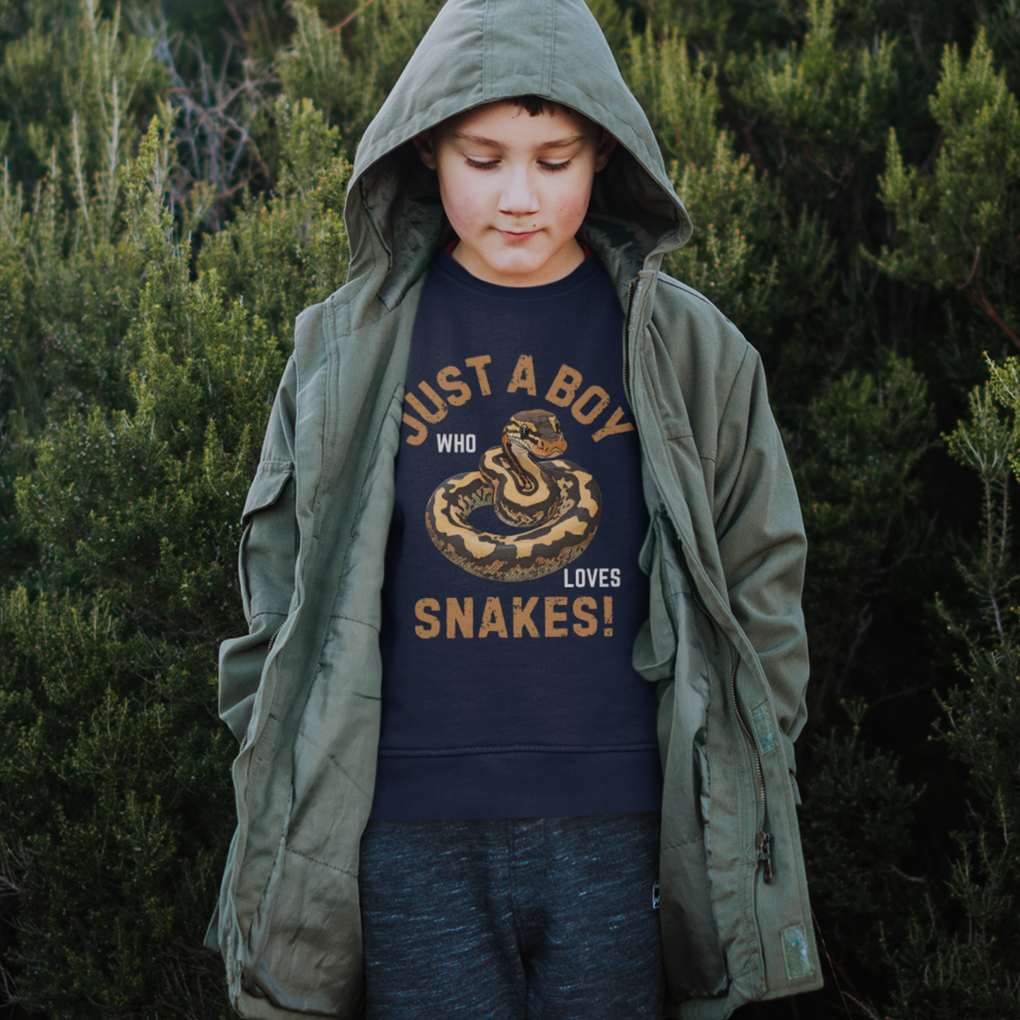 Kids “Just a Boy Who Loves Snakes!” Boys Ball Python Jumper (Ages 5-13)