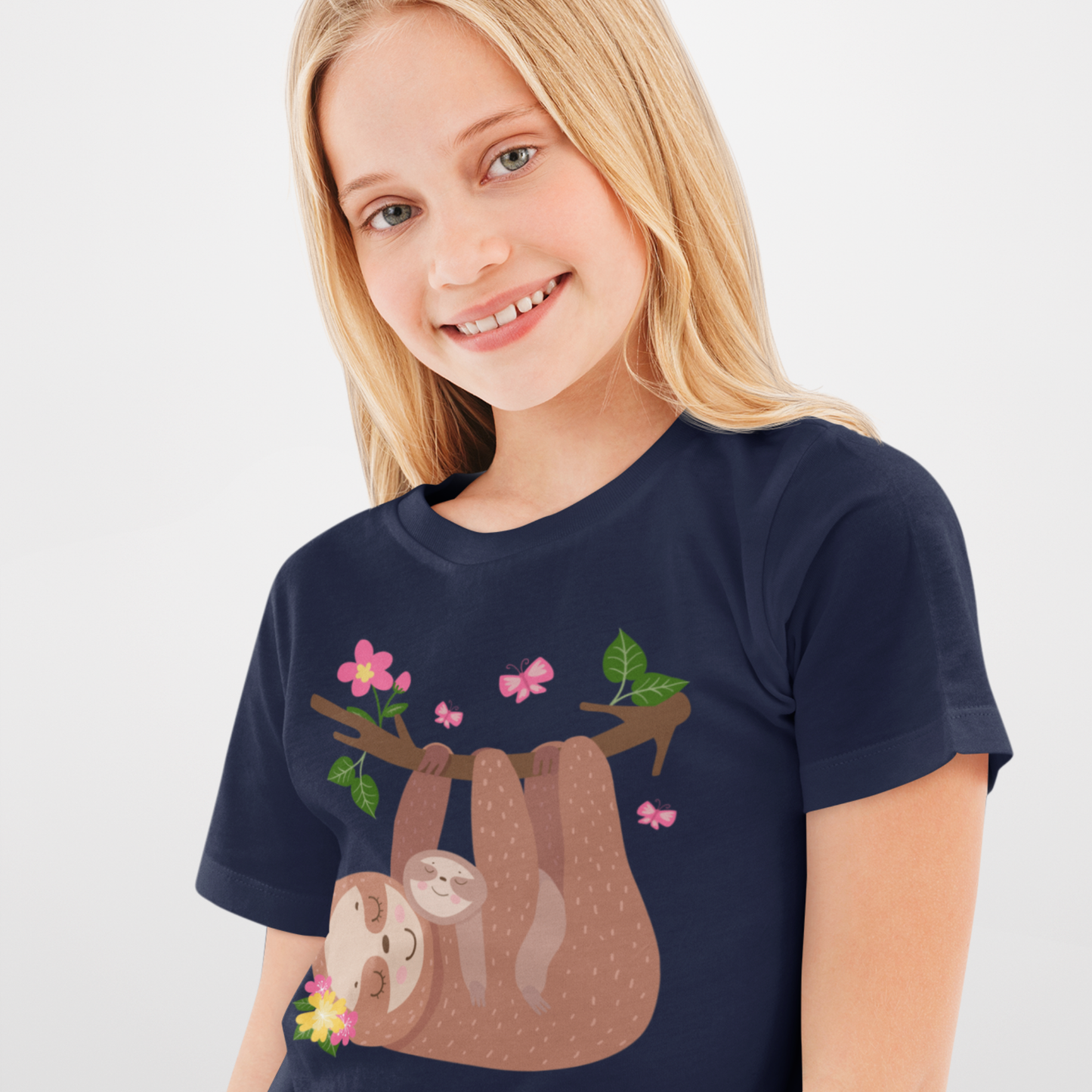 Girls Sloth T-Shirt - Cute Hanging Sloth Top for Kids (Ages 3-13)