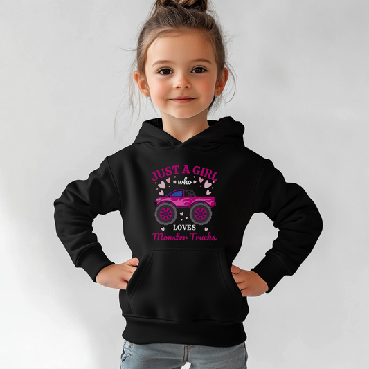 Just a Girl Who Loves Monster Trucks Hoodie – Pink Monster Truck