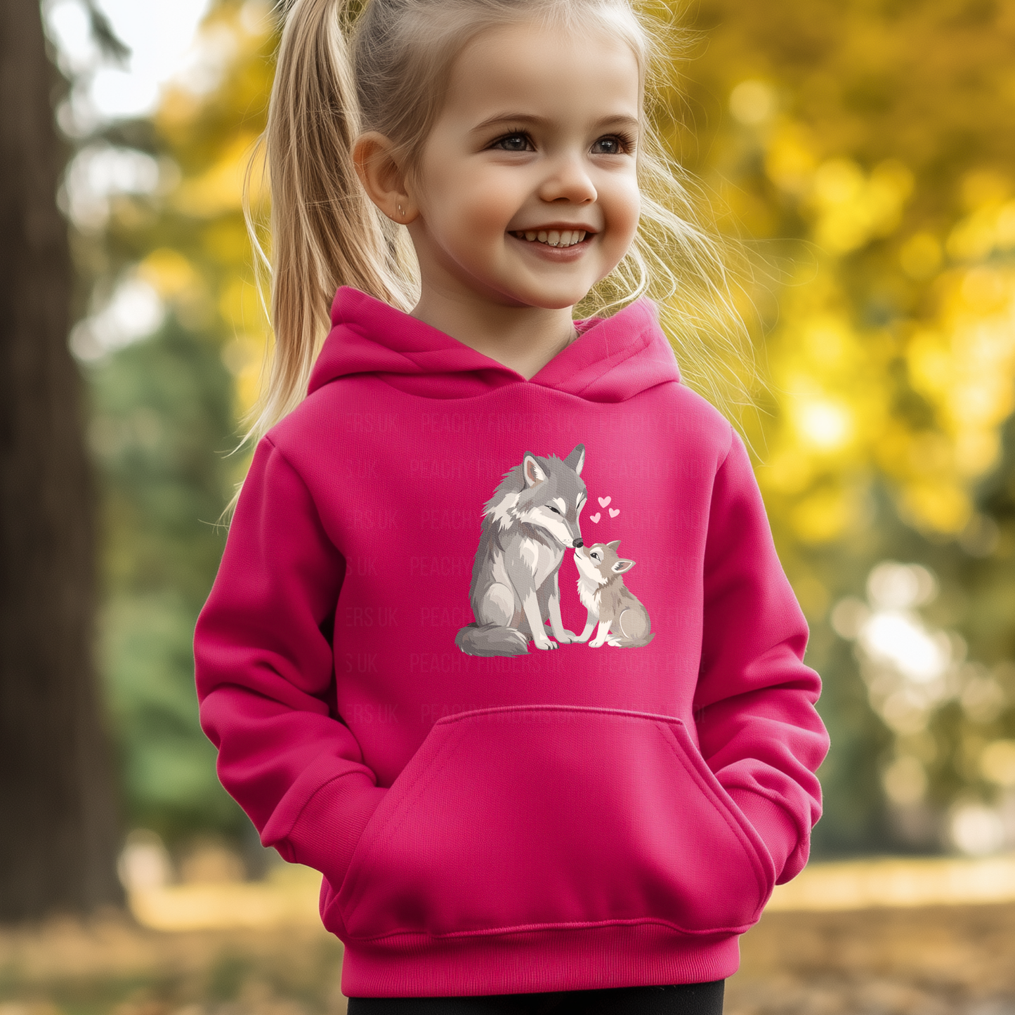 Girls Mum & Baby Wolf Hoodie – Cute Wolf Family Jumper (Ages 5–13)