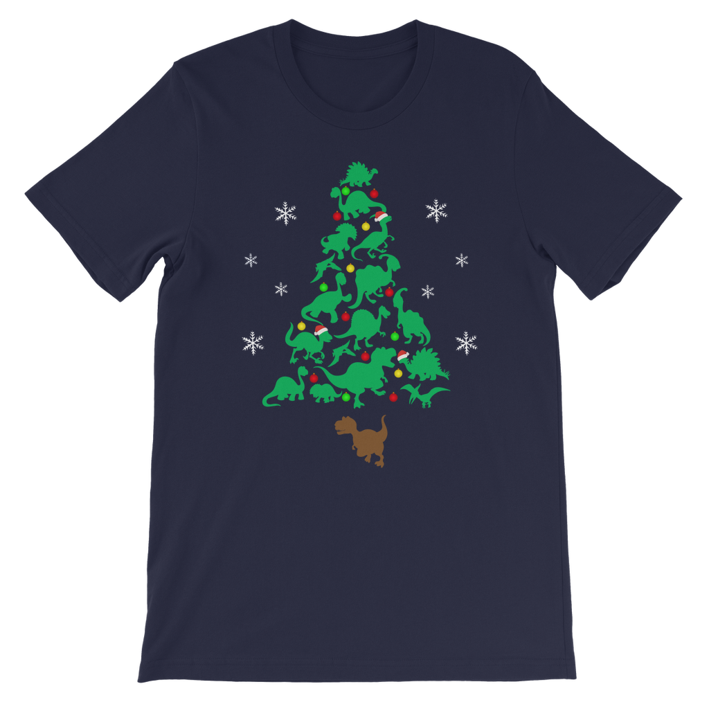 Children's Dinosaur Christmas Tree T-shirt - Shorts Sleeved Navy Blue