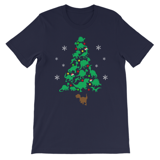 Children's Dinosaur Christmas Tree T-shirt - Shorts Sleeved Navy Blue