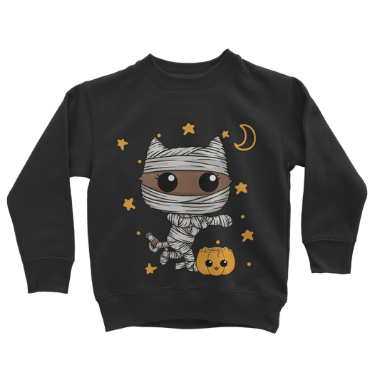 Kawaii Mummified Cat - Kids Halloween Sweatshirt