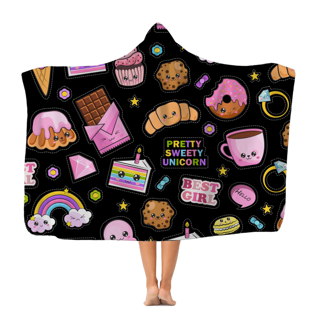 Kawaii Patterned Kids Premium Hooded Blanket 137 x 104cm