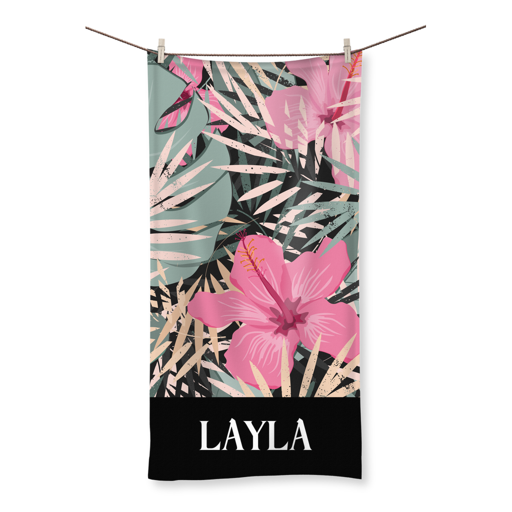 Personalised Floral Summer Palms Beach Towel | Size: 100 x 190 cm