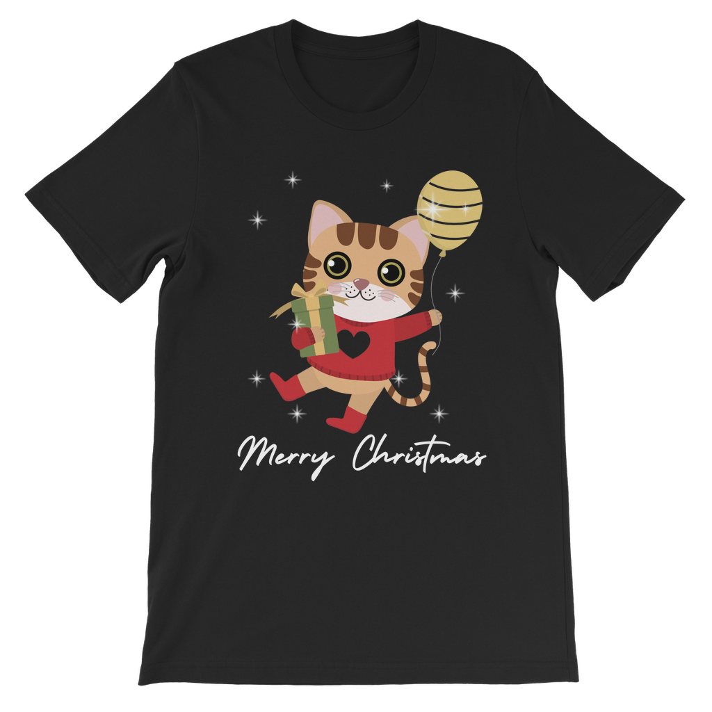 Girls Cute Festive Cat Christmas T-shirt