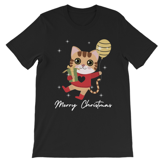 Girls Cute Festive Cat Christmas T-shirt