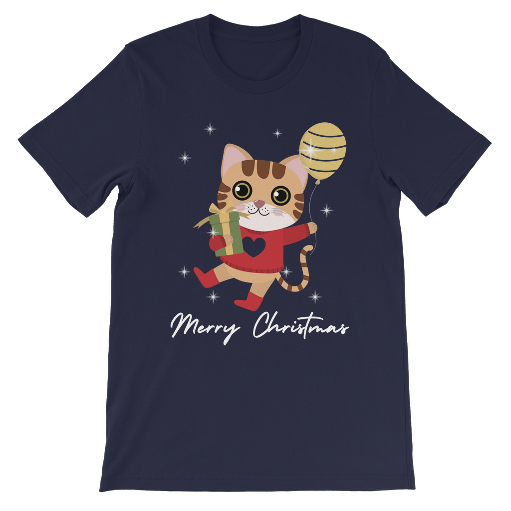 Girls Cute Festive Cat Christmas T-shirt