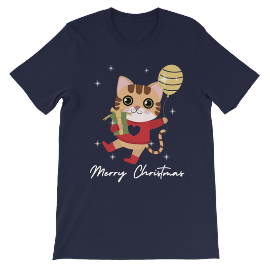 Girls Cute Festive Cat Christmas T-shirt