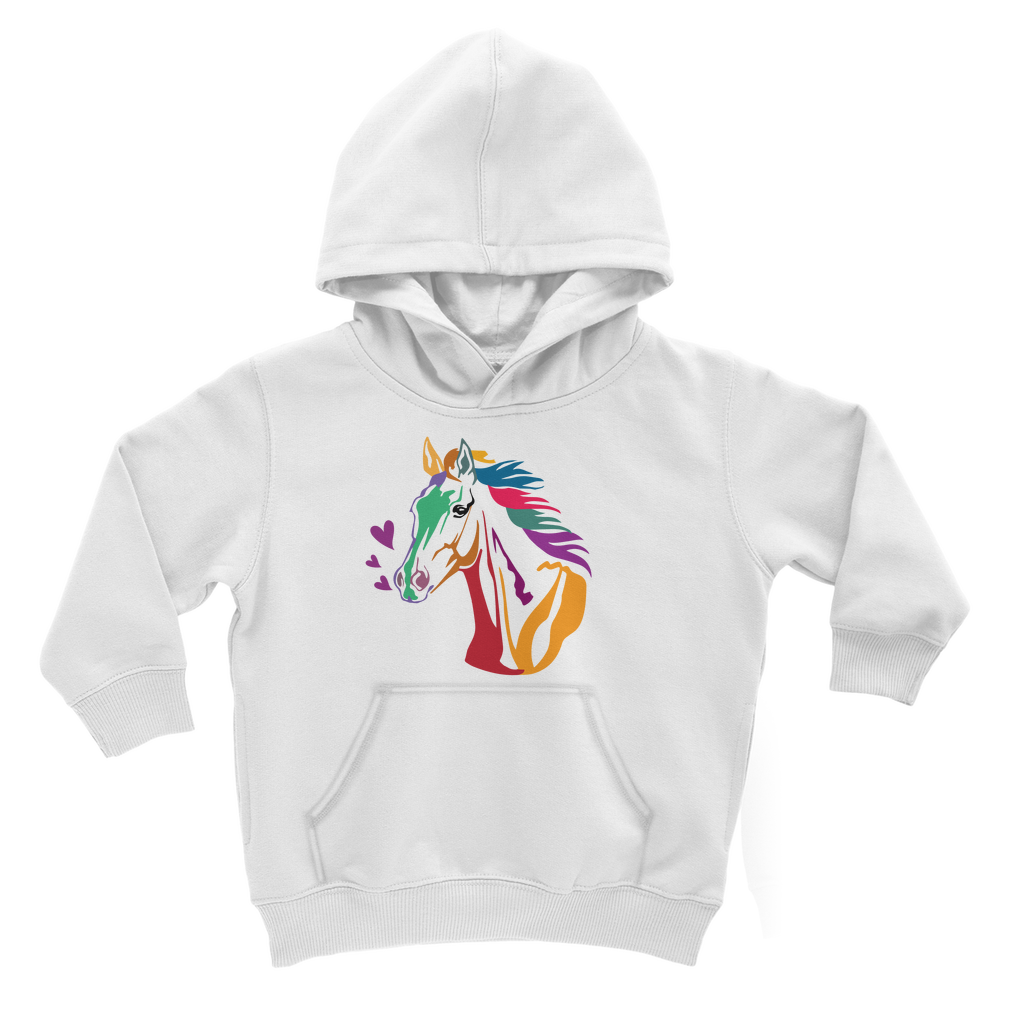 Colourful Horse and Hearts - Girls Pullover Hoodie | 3 - 13 years