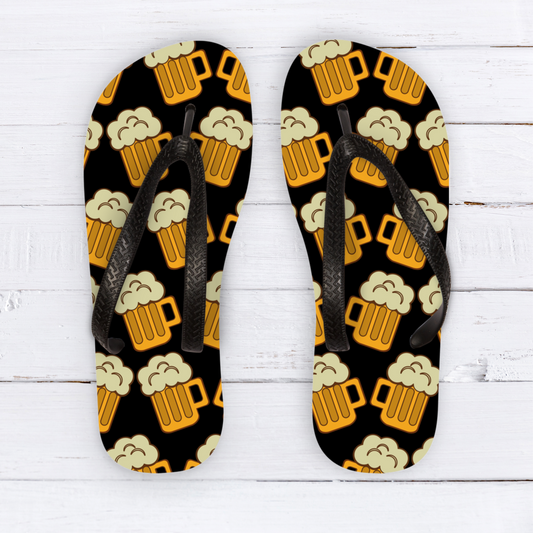 Adults flip flops with a printed beer pattern