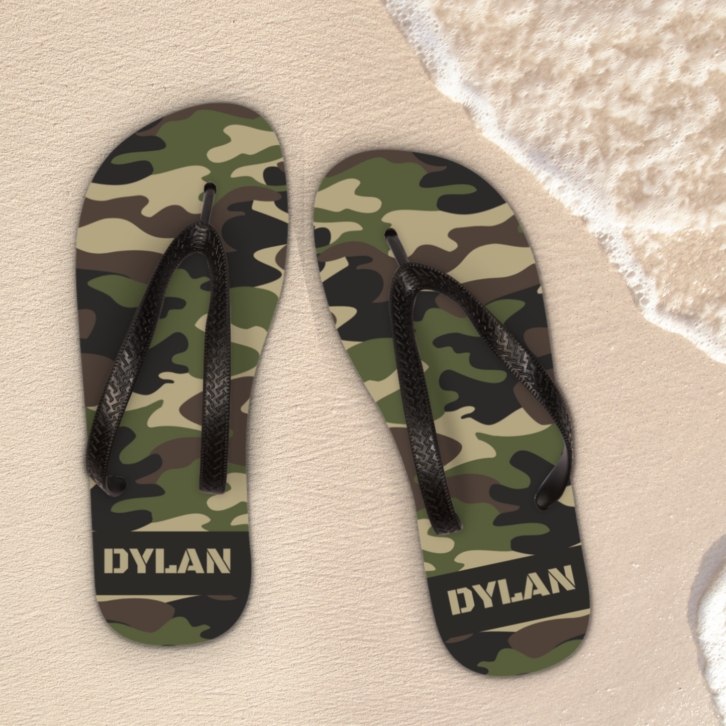 Kids Personalised Name Camouflage Pattern Flip Flops