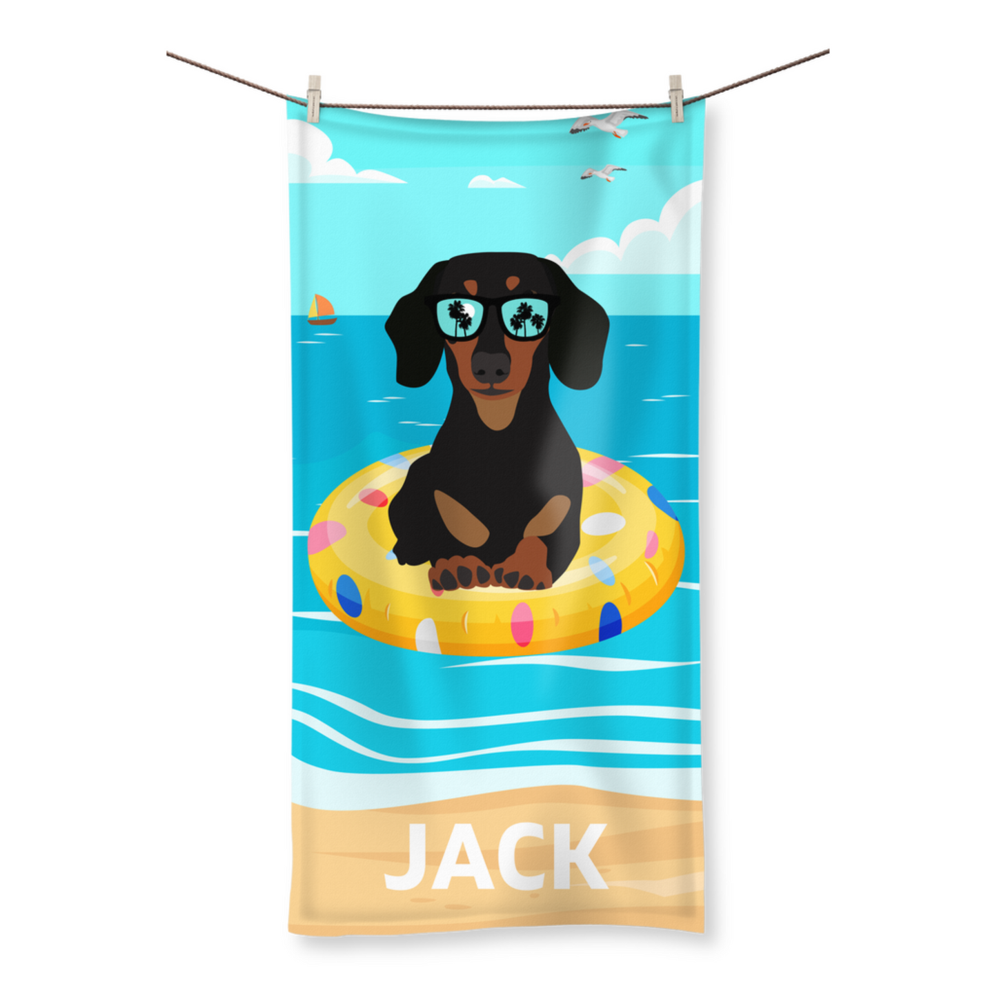 Kids Personalised Funny Dachshund Beach Towel 100 x 190 cm