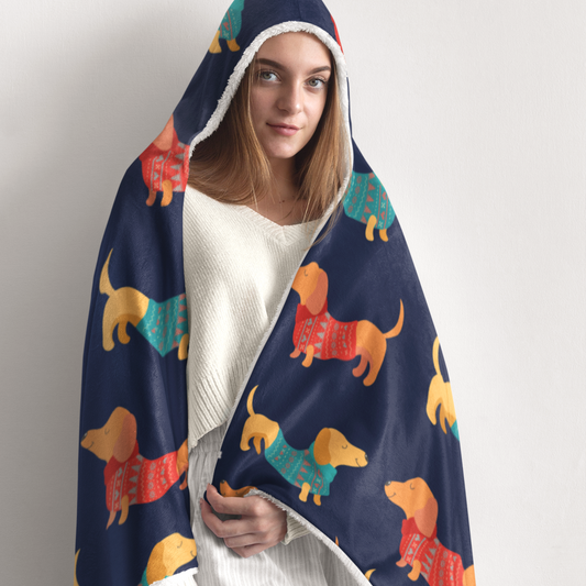 Dachshund Pattern Hooded Blanket