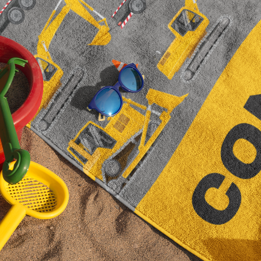 Kids Personalised Roadworks/Diggers Beach Towel | 100 x 190 cm