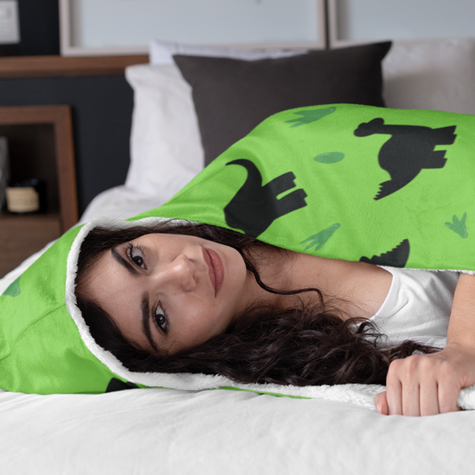 Dinosaur Silhouettes, foot prints and eggs printed hooded blanket for Children.