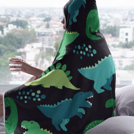 Children's Dinosaur Pattern Hooded Blanket