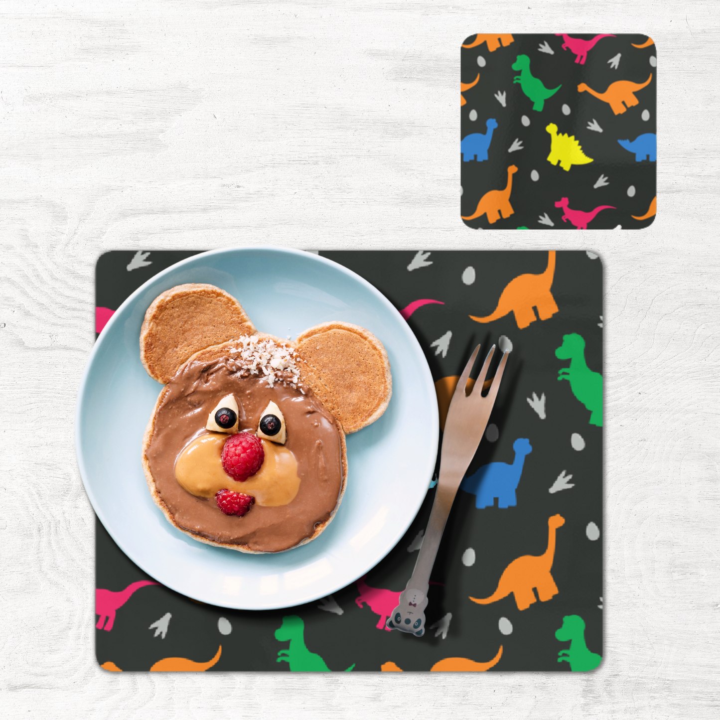 Kids Dinosaur Pattern Placemat Single Placemat and Coaster Set