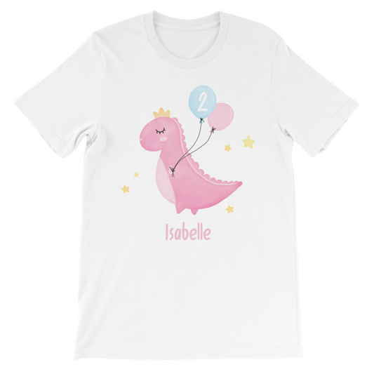 Girls 1 - 8 years personalised birthday dinosaur t-shirt