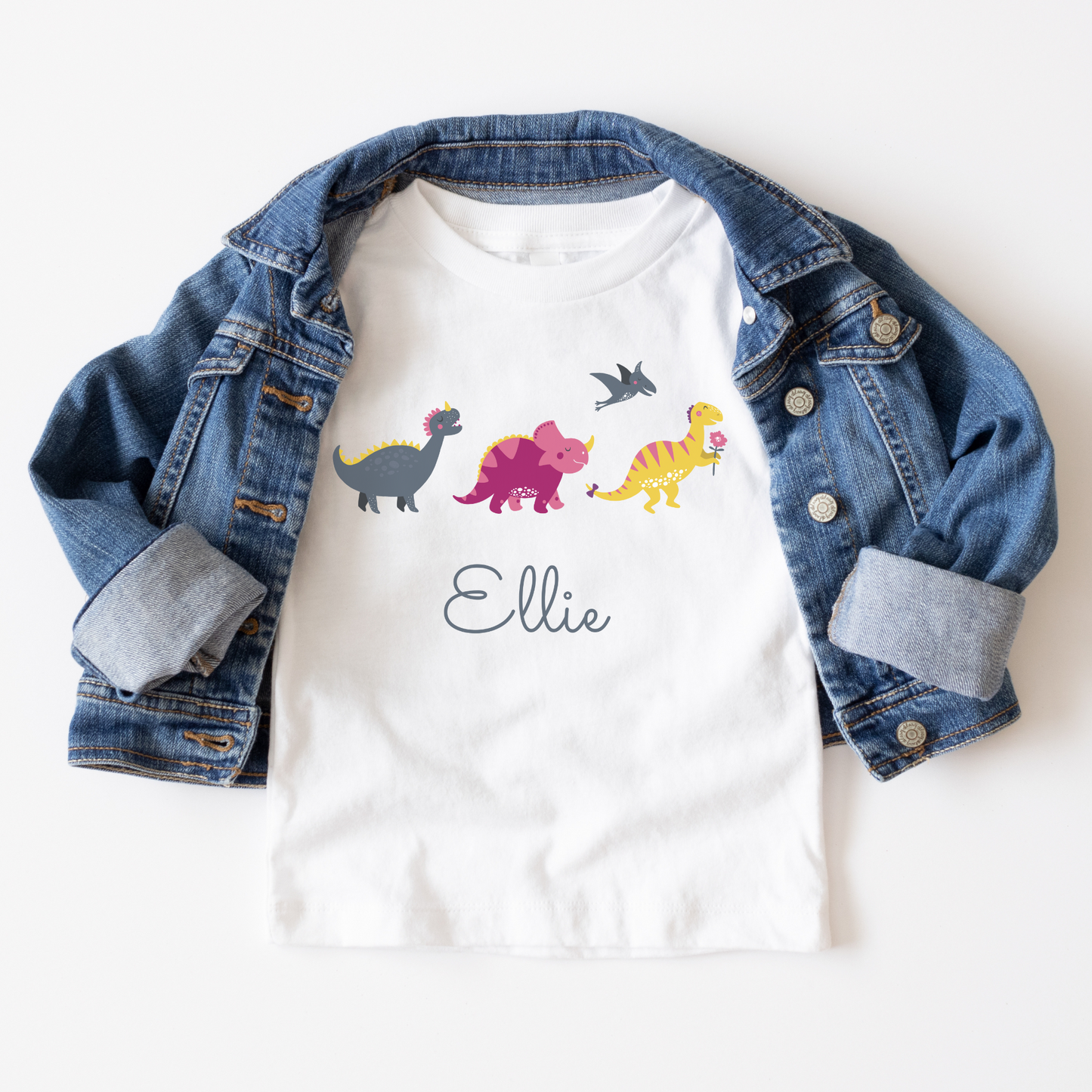 Girls Personalised Dinosaur T-shirt | 3 - 13 years