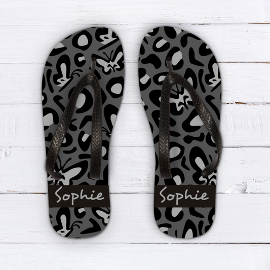 Personalised Leopard Print Butterfly Flip Flops | Adults & Kids Sizes