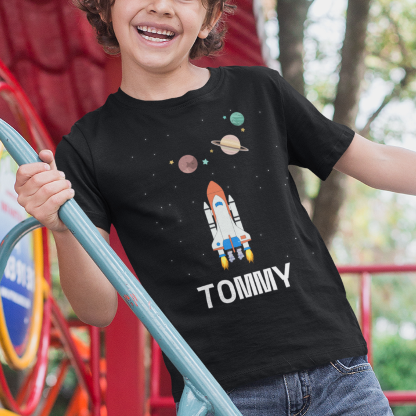 Kids Personalised Space Rocket T-shirt | 3 - 13 years
