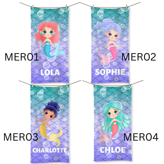 Kids Extra Large Personalised Mermaid Beach Towel | 100 x 190 cm