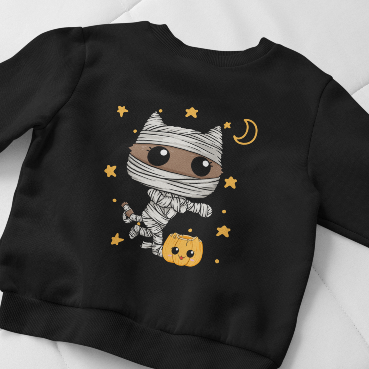 Kawaii Mummified Cat - Kids Halloween Sweatshirt