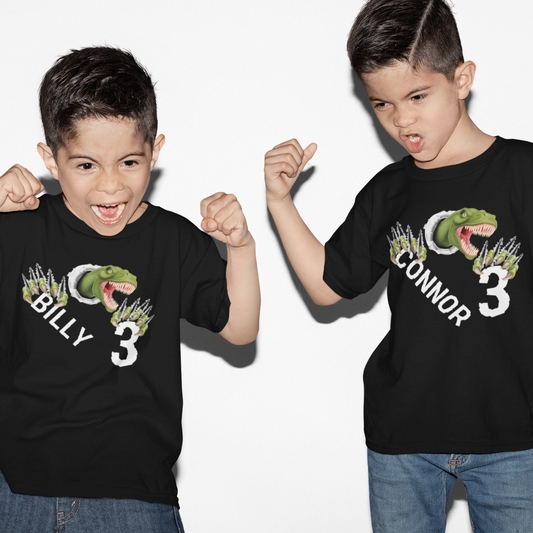 Kids Name & Birthday Age Dinosaur T-shirt