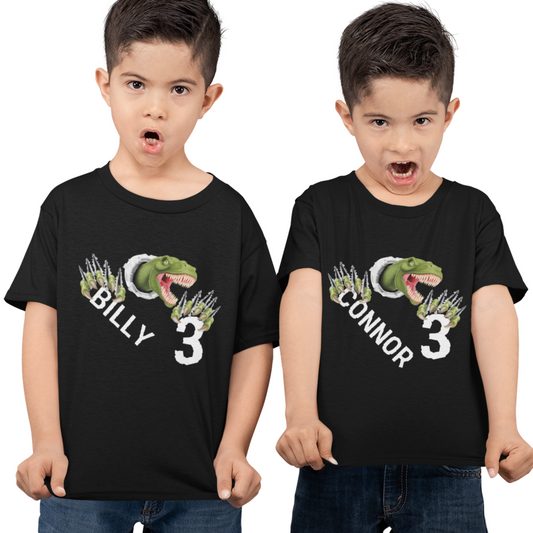 Boys Personalised T-rex Birthday T-shirt