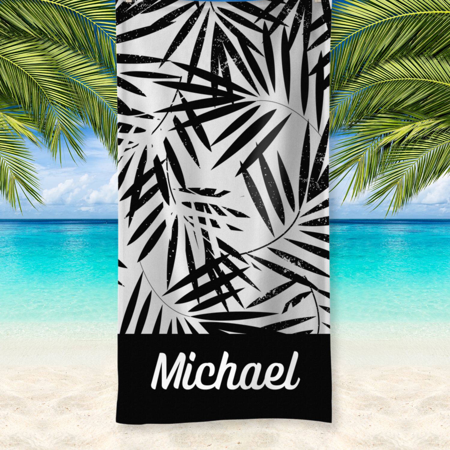 Palm Frond Beach Towel - Black/White