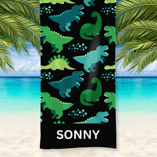 Children's Personalised Dinosaur beach towel