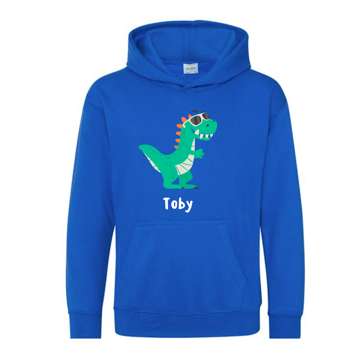 Kids Royal Blue Cool Dinosaur wearing sunglasses Hoodie