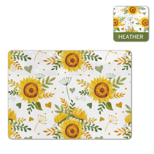 Sunflower Pattern Placemat and Personalised Coaster Set