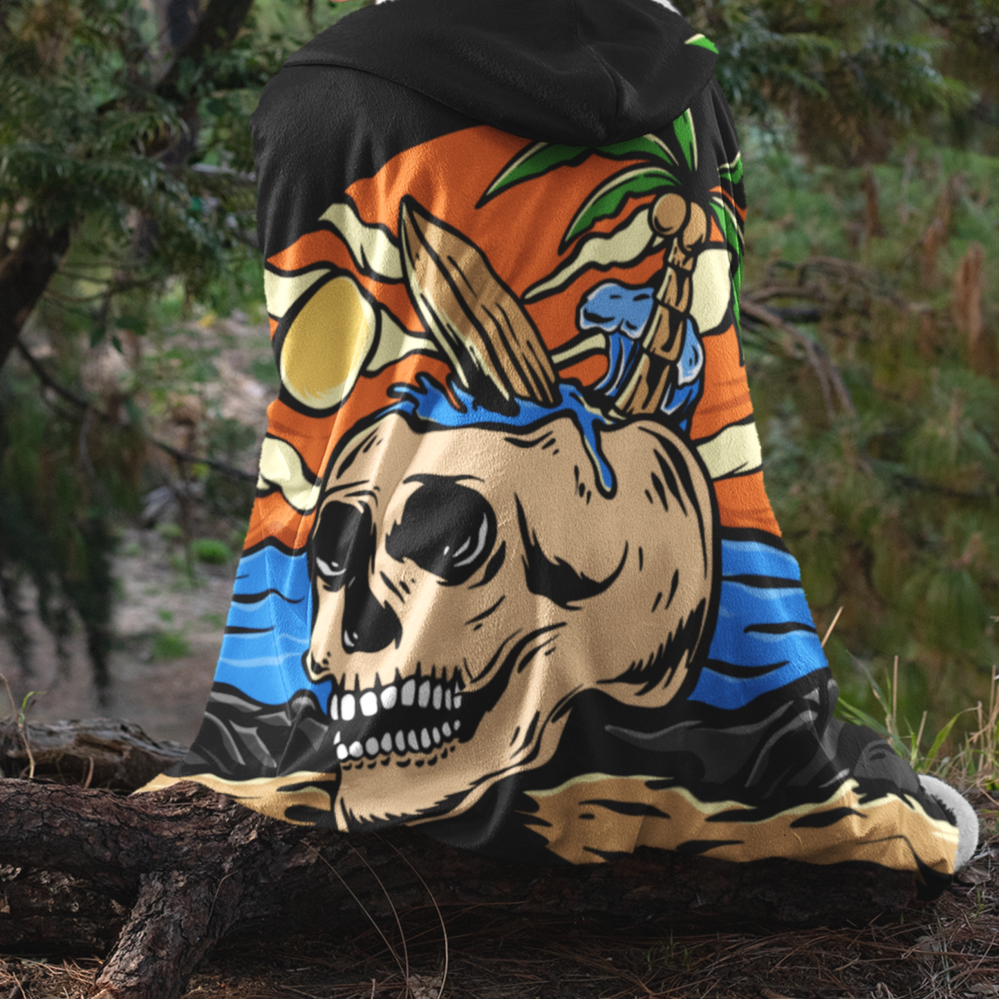 Men's Surf Skull Premium Hooded Blanket