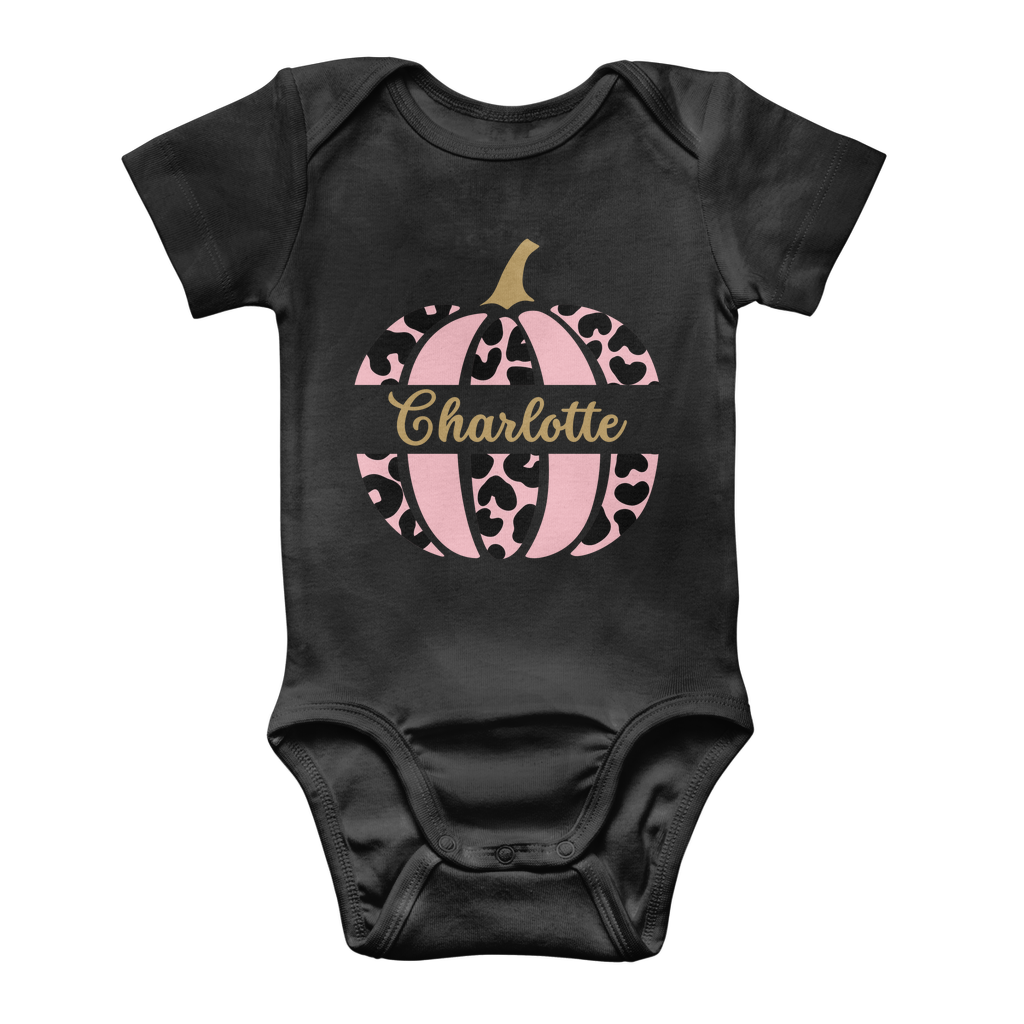 Custom Pink and Black Pumpkin Cotton Baby Bodysuit