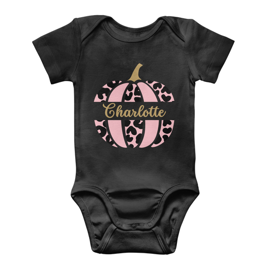 Custom Pink and Black Pumpkin Cotton Baby Bodysuit