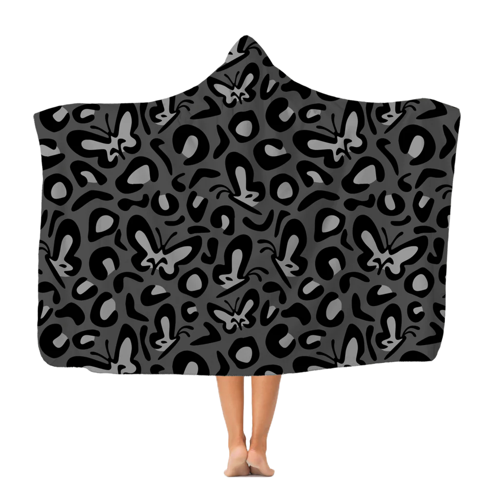 Black & Grey Leopard Print Butterfly Snuggle Blanket with Hood