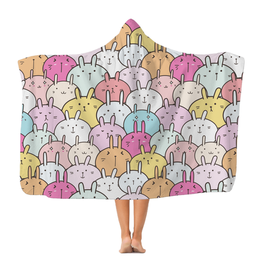 Kawaii Bunny Rabbit Pattern Hooded Blanket