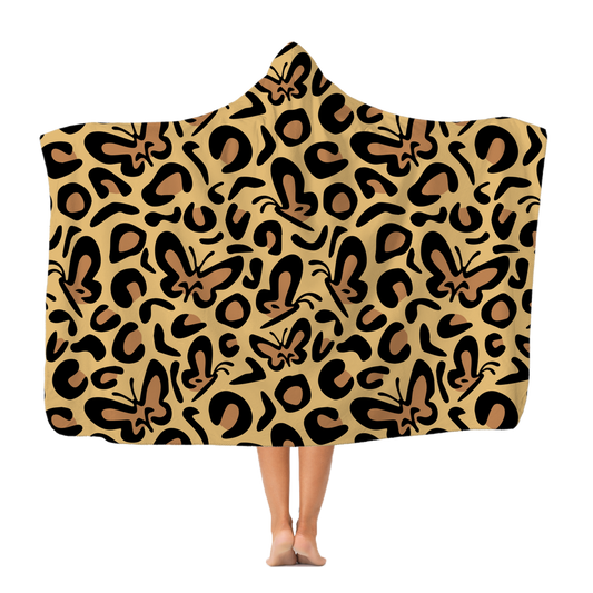 Leopard Print Butterfly Premium Hooded Blanket | Kids & Adult Sizes