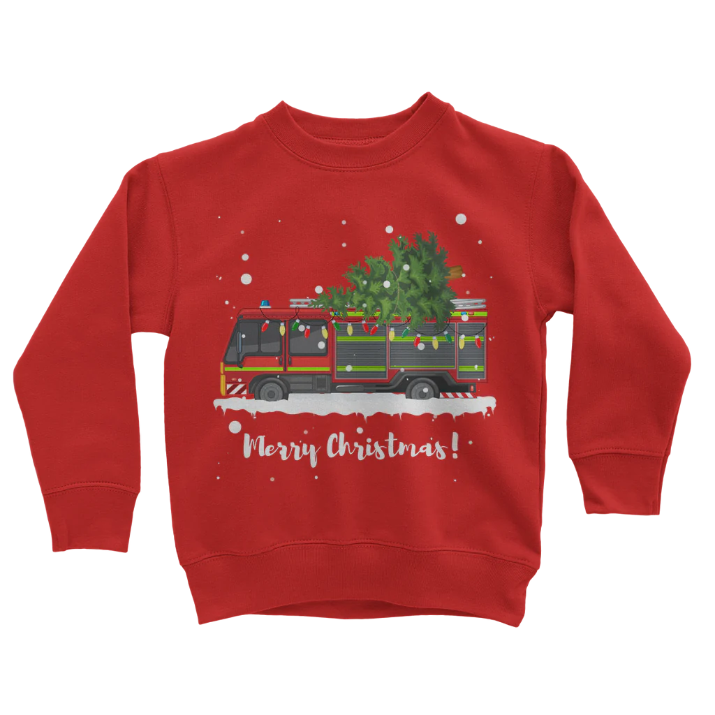 Kids Christmas Fire Engine Sweatshirt | 3 - 13 years