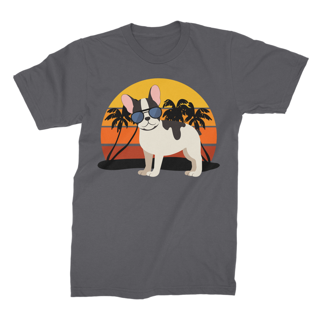 Men's 'Cool French Bulldog' wearing sunglasses Short Sleeved Cotton Grey Green T-shirt