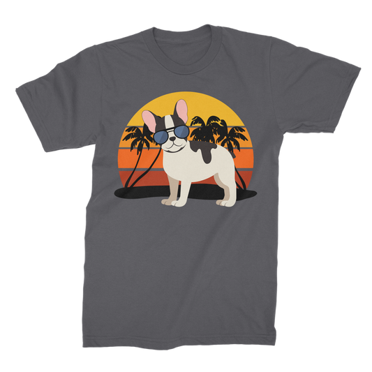 Men's 'Cool French Bulldog' wearing sunglasses Short Sleeved Cotton Grey Green T-shirt