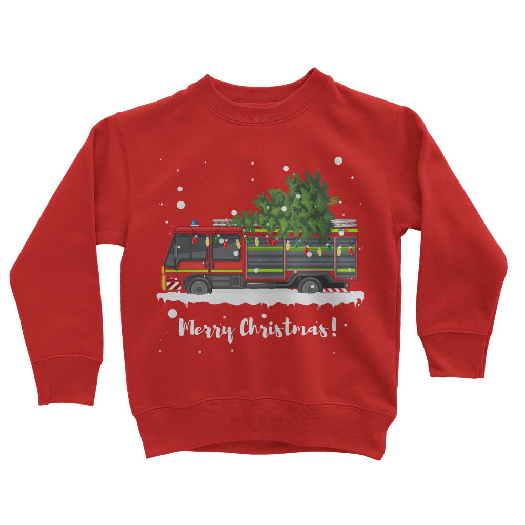 Festive Fire Engine  - Kids Christmas Sweatshirt