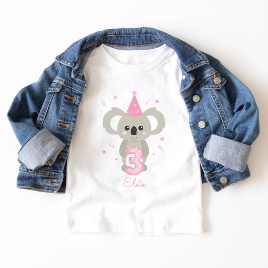 Girls Personalised Birthday Koala T-shirt | 3 - 8 years