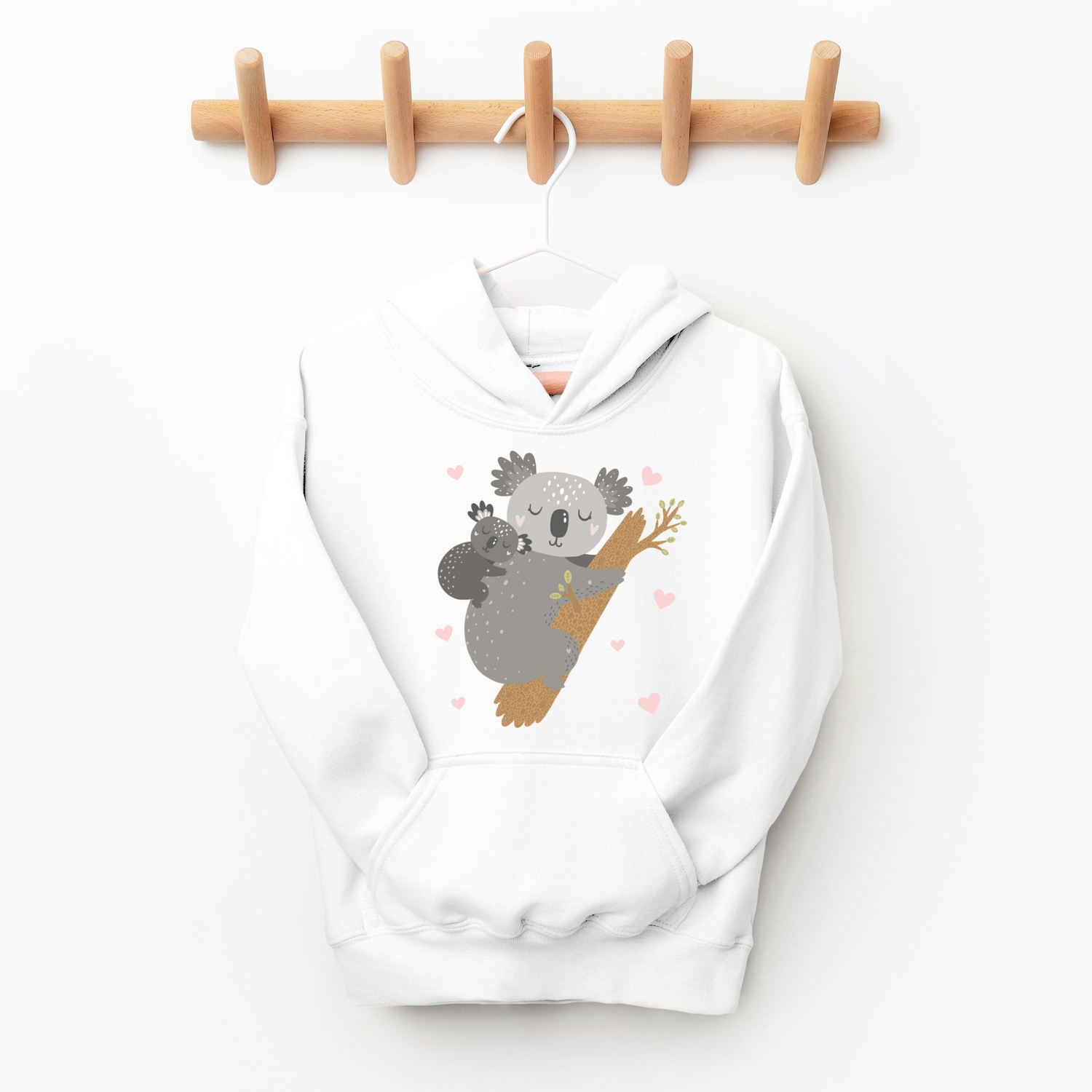 Girls Mum & baby Koala Pullover Hoodie - White